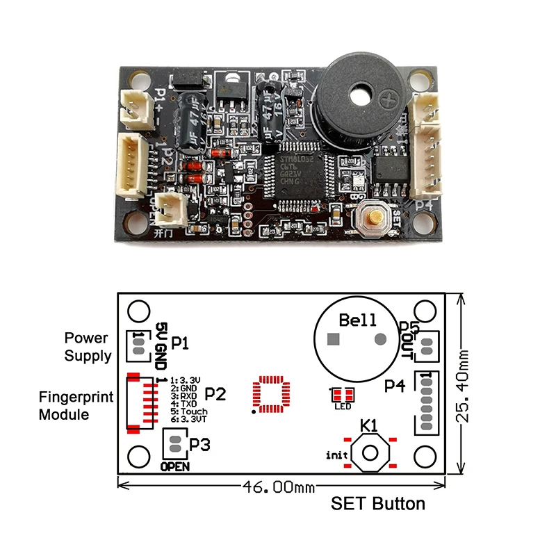 KS200 DC3.7V--6.5V/4*AA Motor Output Door Access Control Fingerprint Control Board+R503 Fingerprint Module Ring Indicator Light