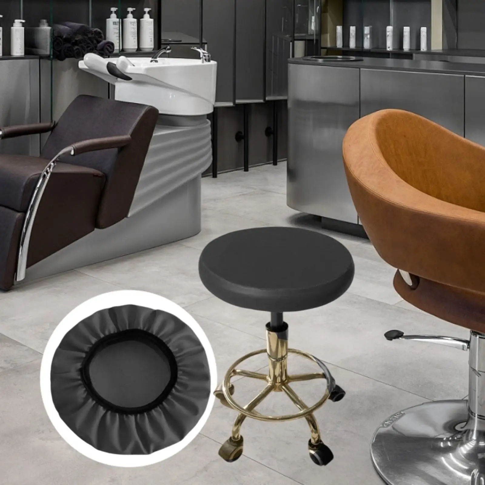 Round Stool Cover Elastic Bar Chair Slipcover Lightweight Easy Clean for Beauty Salon Home Decor