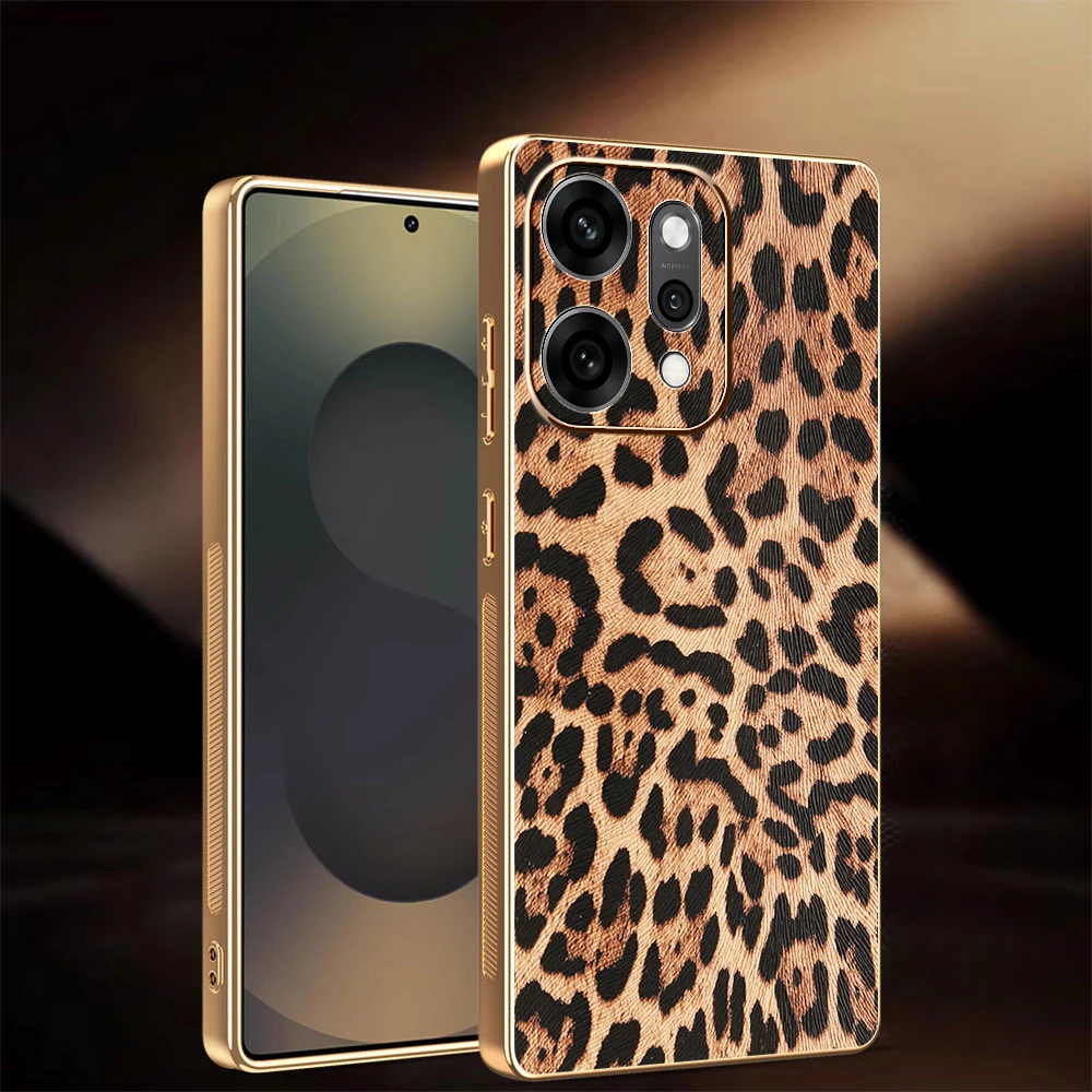 Custodia in pelle Busine Sle per Oppo Reno 14 13 9 8 F Pro + Retro High-end Leopard Scacchiera Modello TPU Antiurto Proteggi la copertura