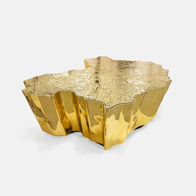 

Light luxury stainless steel tree root coffee table living room small apartment art irregular art coffee table combination