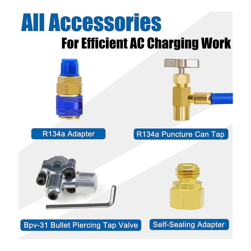 

A90Q-1Set ACR134A Refrigerator Freon Recharge Kit AC Charge Hose With Gauge Metal 134A Refrigerator Recharge Kit