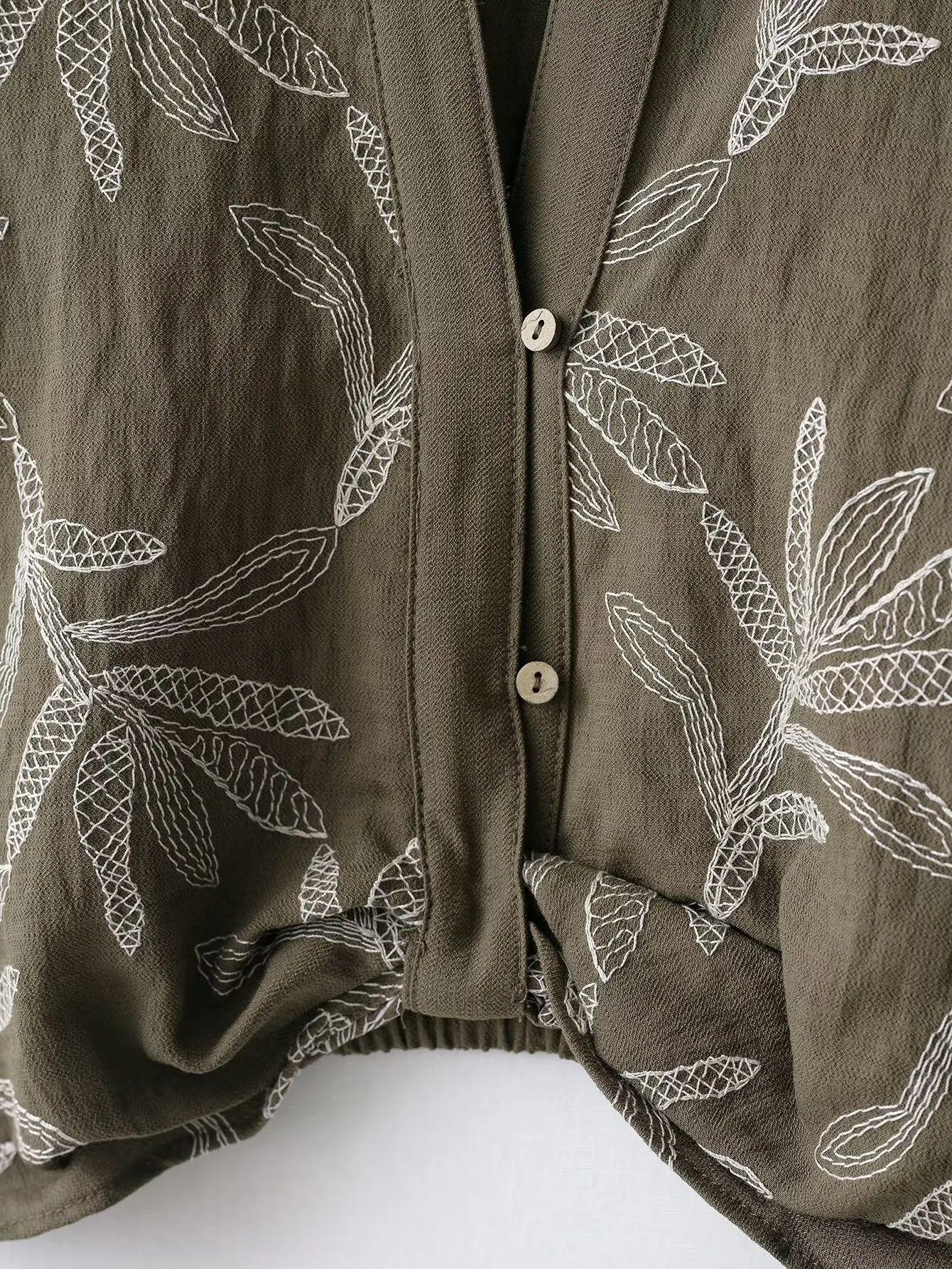 Zevity Donna Vintage Foglie Ricamo Petto Grembiule Camicetta Donna Chic Manica corta Orlo Camicia arrotolata Blusas Crop Top LS9424