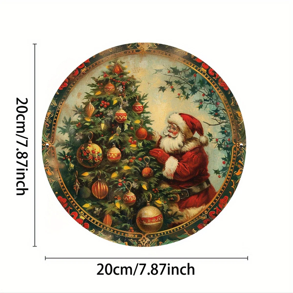 2D Flat 1pc 20x20cm Round Vintage Metal Tin Sign Santa Claus Christmas Tree Retro Xmas Wall Decor Plaque