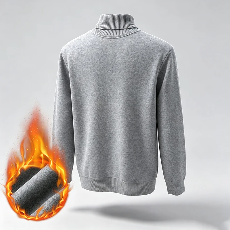 Herren Fleece-gefütterter Rollkragenpullover mit langen Ärmeln, gerippten Bündchen und Saum, Thermo-Pullover für die kalte Jahreszeit, alltägliche Freizeitkleidung für den Arbeitsweg. – Detail 14