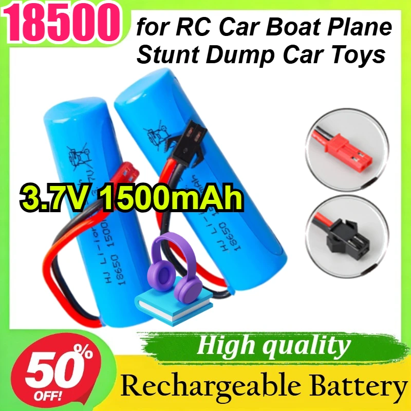 

2 шт. Li-ion аккумуляторы 18500 3.7V 1500mAh 15C с разъемом SM-2P JST для радиоуправляемых машин, лодок, самолетов, трюковых машин, игрушек