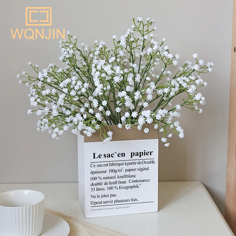 Flores artificiales de plástico para decoración del hogar, ramos de Gypsophila para fiesta de boda, hecho a mano, 5 piezas