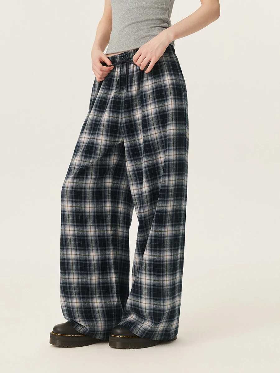 YESCCI Vintage Plaid Pants 2026 New Wide Leg Women's Pants And Trousers Soft Breathable Checkered Trousers Clothing Y716082196