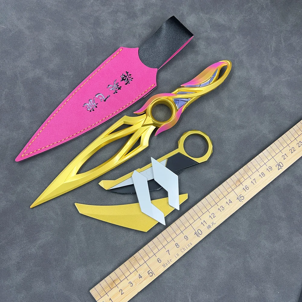 

22-сантиметровый золотой кунай Mystbloom для косплея самурая с кобурой, периферийный аксессуар для игры Valorant, модель ножа-меч из сплава, коллекционная игрушка