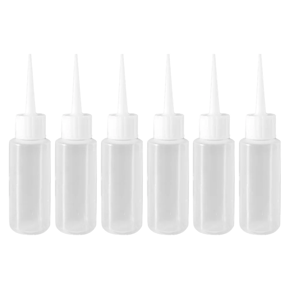 

6 Pcs 50ml Pointed Mouth Squeeze Bottles Refillable Plastic Travel Essential Oil Motor Sealant Beauty Seam Dispensing