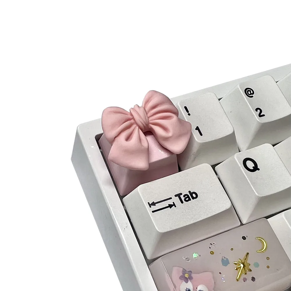 IDeal Cute Bowknot ABS Keycaps OEM R4 Cross Shaft Mechanical Gaming Keyboard Personality ESC Key Cap No Backlit Pink White Cap