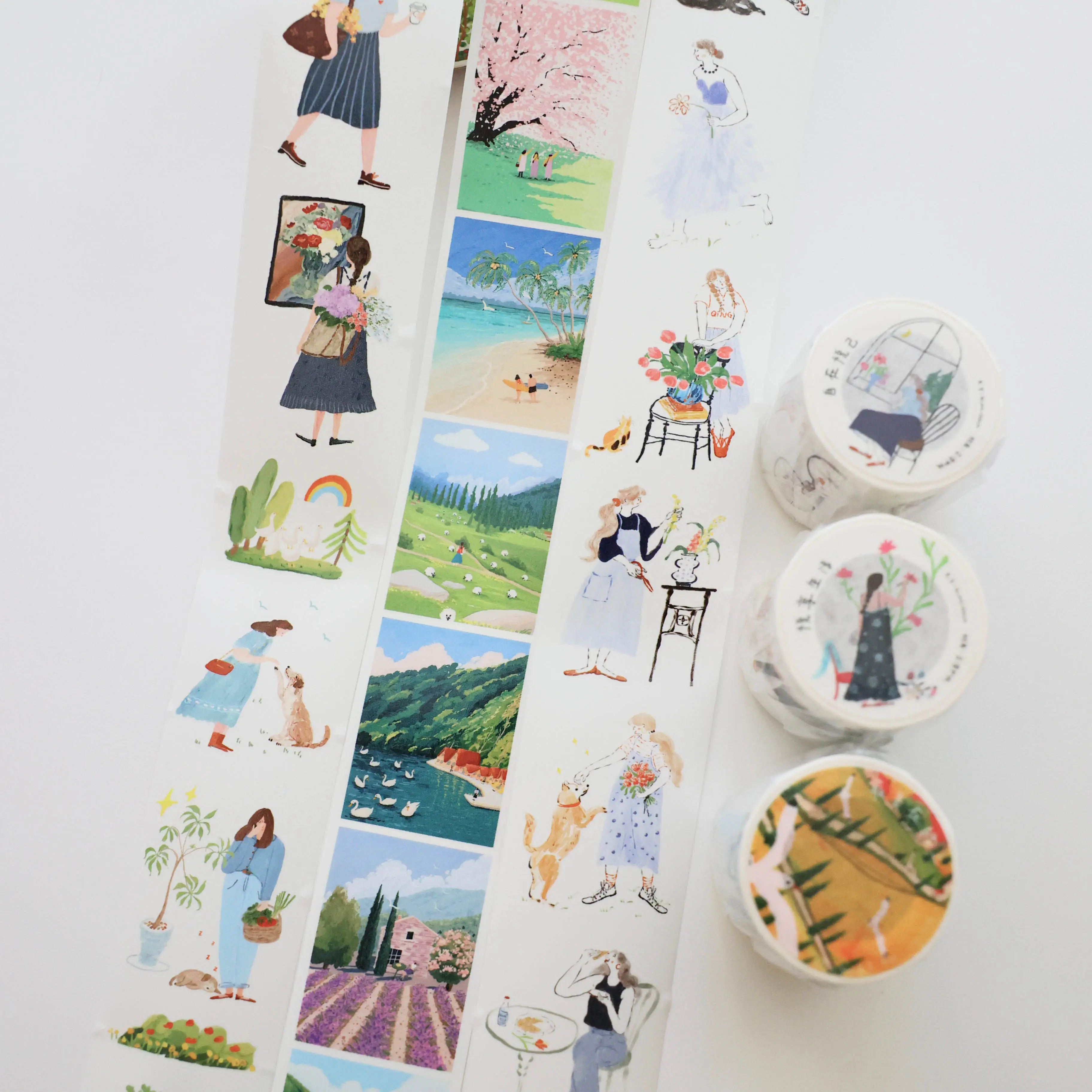 

Декоративная ПЭТ-лента Washi Two Raccoon Studio Vintage Seasons View Enjoying Life Girl для изготовления открыток и DIY-декора
