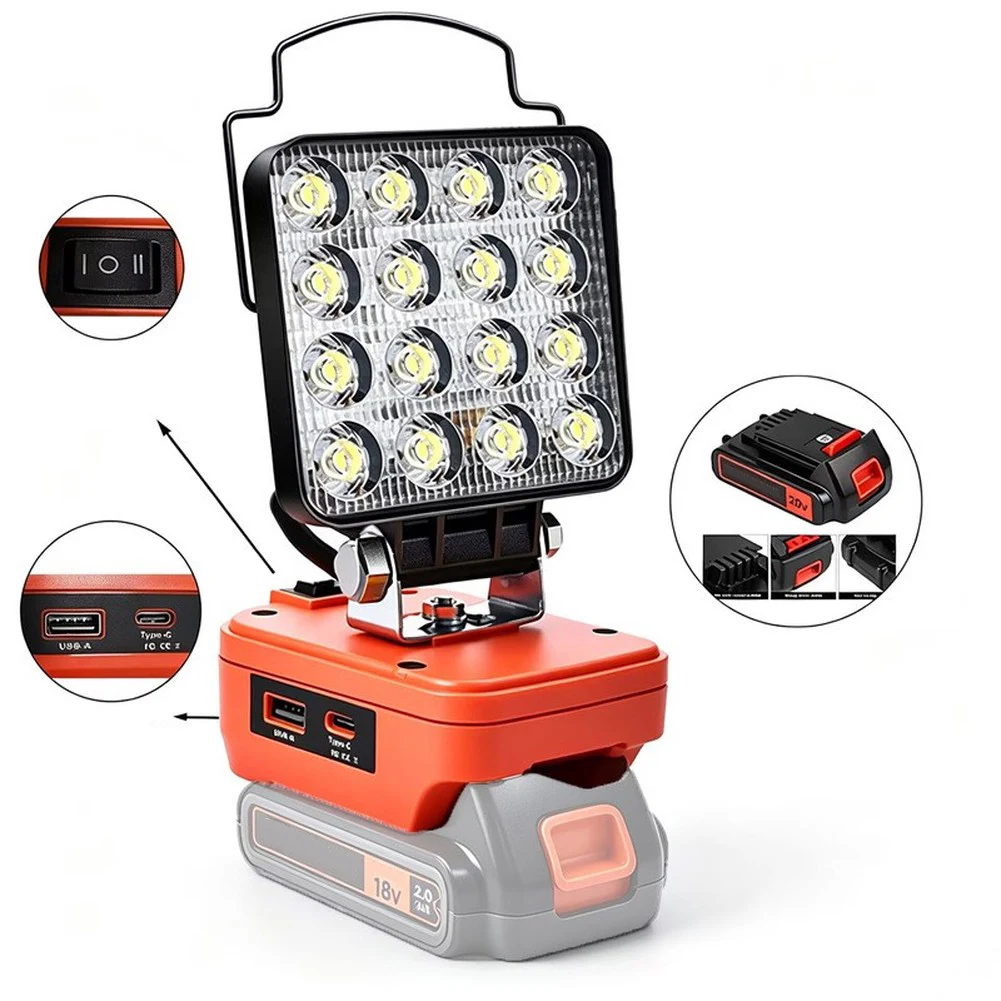 LED Work Light For 20V Lithium Battery: Adjustable Brightness LBXR20 LBXR2020APB Portable Handheld Flashlight
