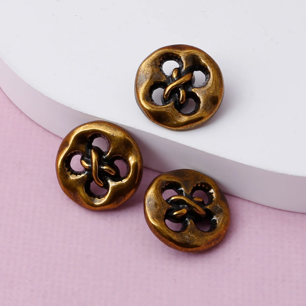 10pc Retro Knot Lotus Root Bronze Jeans Shank Buttons Sewing Crafts For Garments DIY Shirt Suit Coat Cufflinks Scrapbook Decor