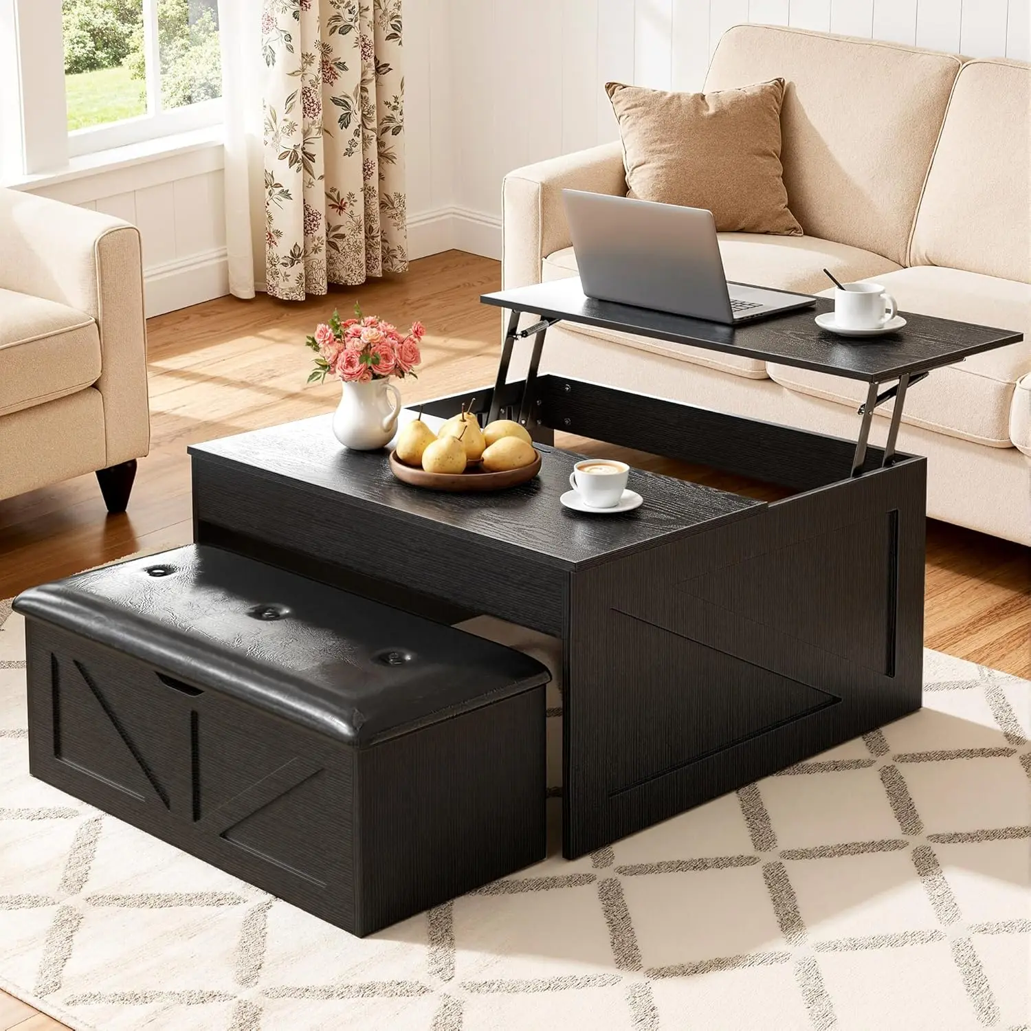 

Lift Top Coffee Table with Hidden Storage Compartment Wooden Farmhouse Center Table for Living Room 31.5 inch Black Customized