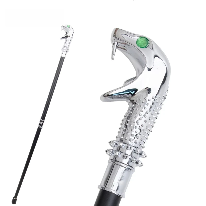 Luxury Cobra Snake Walking Stick with Green Eyes, Elegant Knob Crosier 92cm Decorative Walking Cane for Party Cosplay Ornament