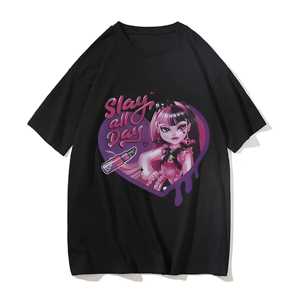 M-Monster High Harajuku Casual Anime T-shirt Manga Tshirt Cute Cartoon 100% Cotton Tee-shirt Print Men/Women Short Sleeve Tees