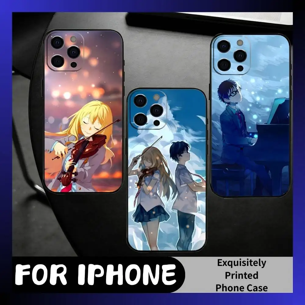 

K-Kousei Y-Your Lie-in-April Phone Case For iPhone17,16,15,14,13,12 Plus,Max Soft Silicone Black Cover