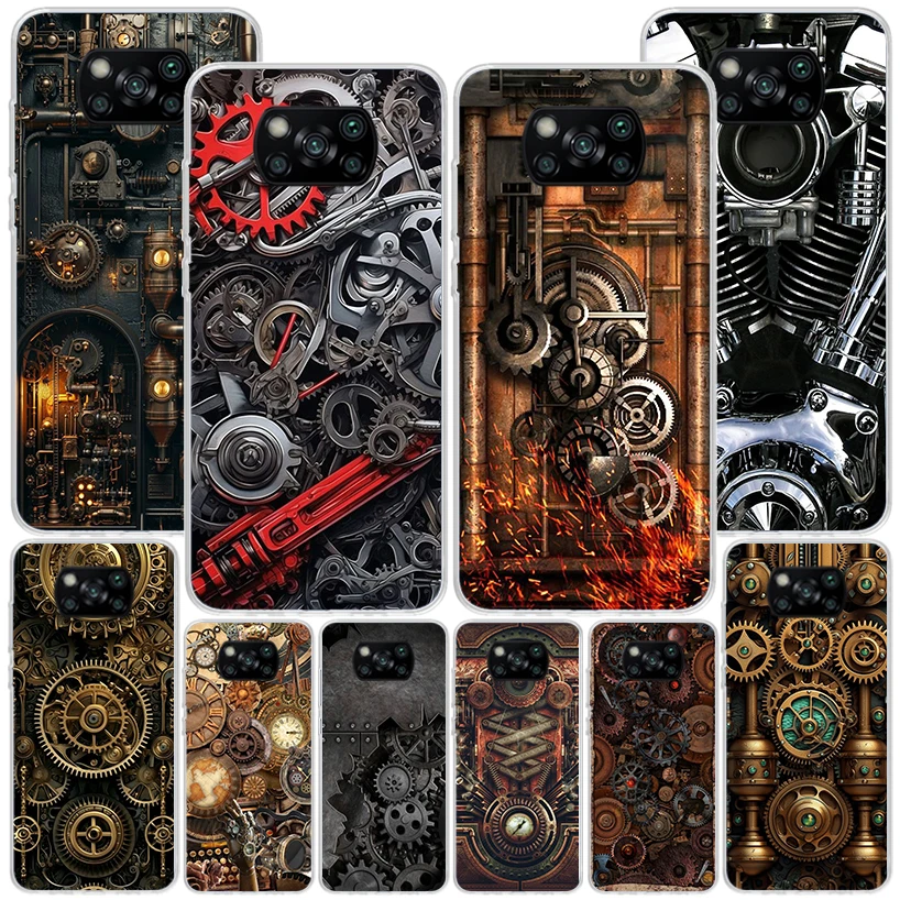 Steampunk Gear Mechanical Phone Case For Xiaomi Poco X6 X5 X4 X3 Pro F6 F5 F4 Gt F3 F2 F1 M5S M5 M4 M3 M2 Nfc Soft Cover Shell X