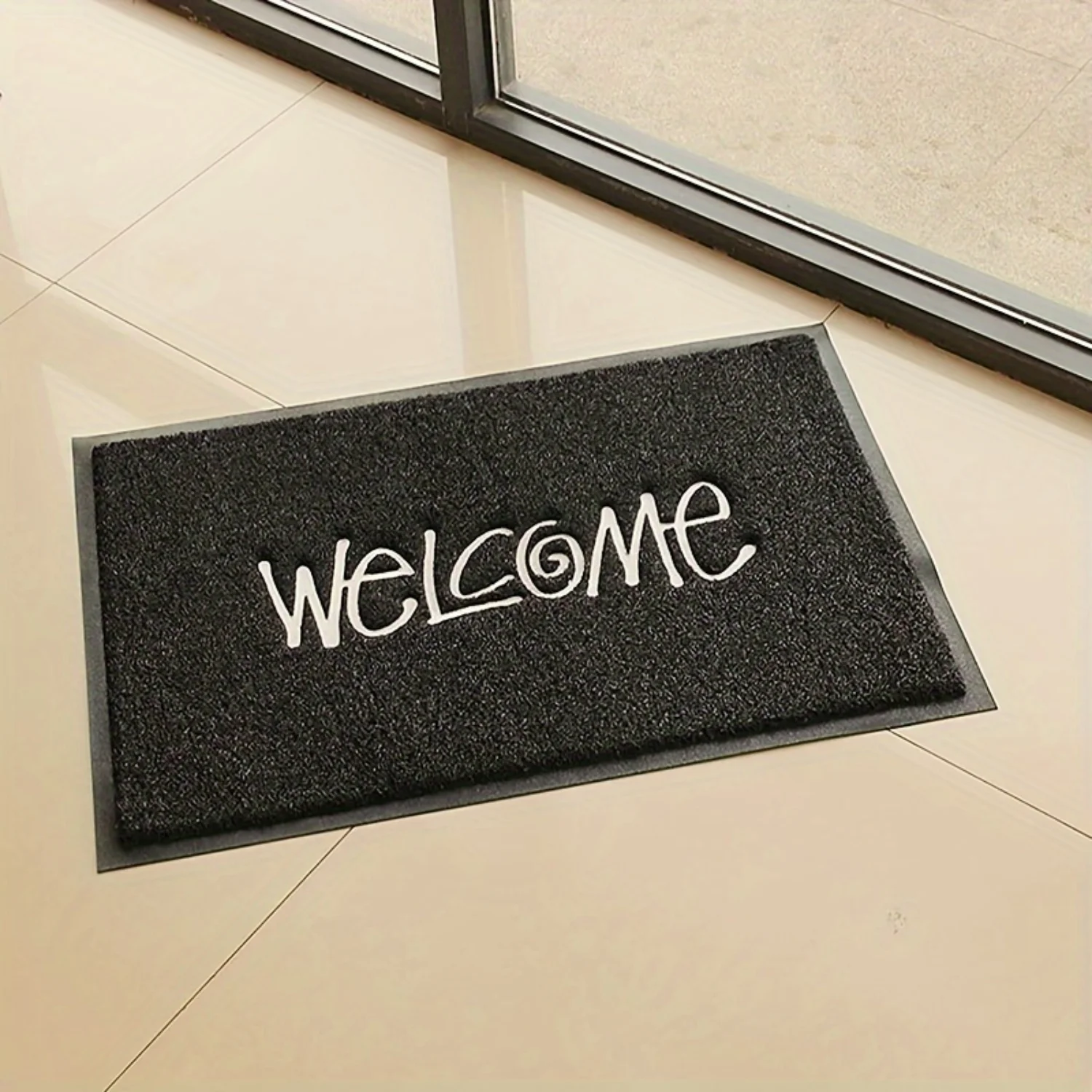 

Welcome Doormat - Black PVC Entry Mat, Water-Resistant & Stain Resistant Low Pile, Non-Slip Rectangle Welcome Carpet for Indoor/