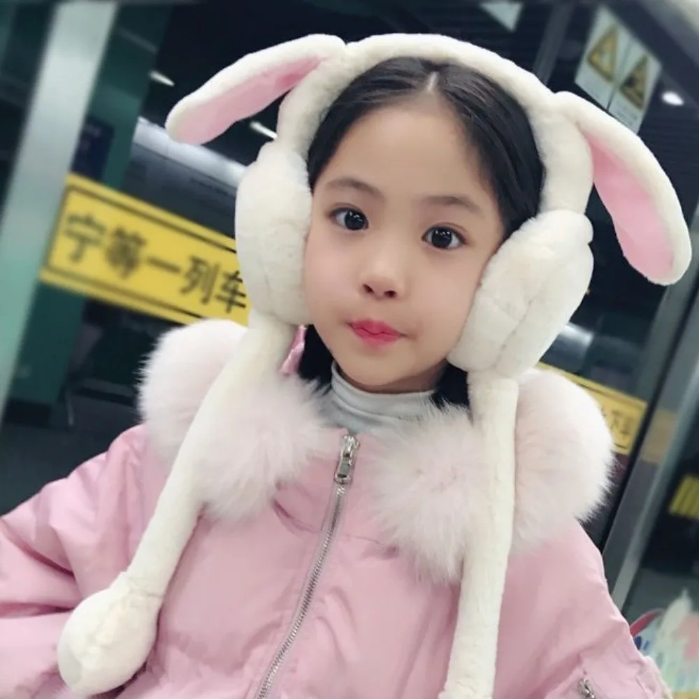 

Мягкие наушники с кроликом, зимние наушники с рисунком из искусственного меха, сохраняющие тепло, ветрозащитные наушники для детей