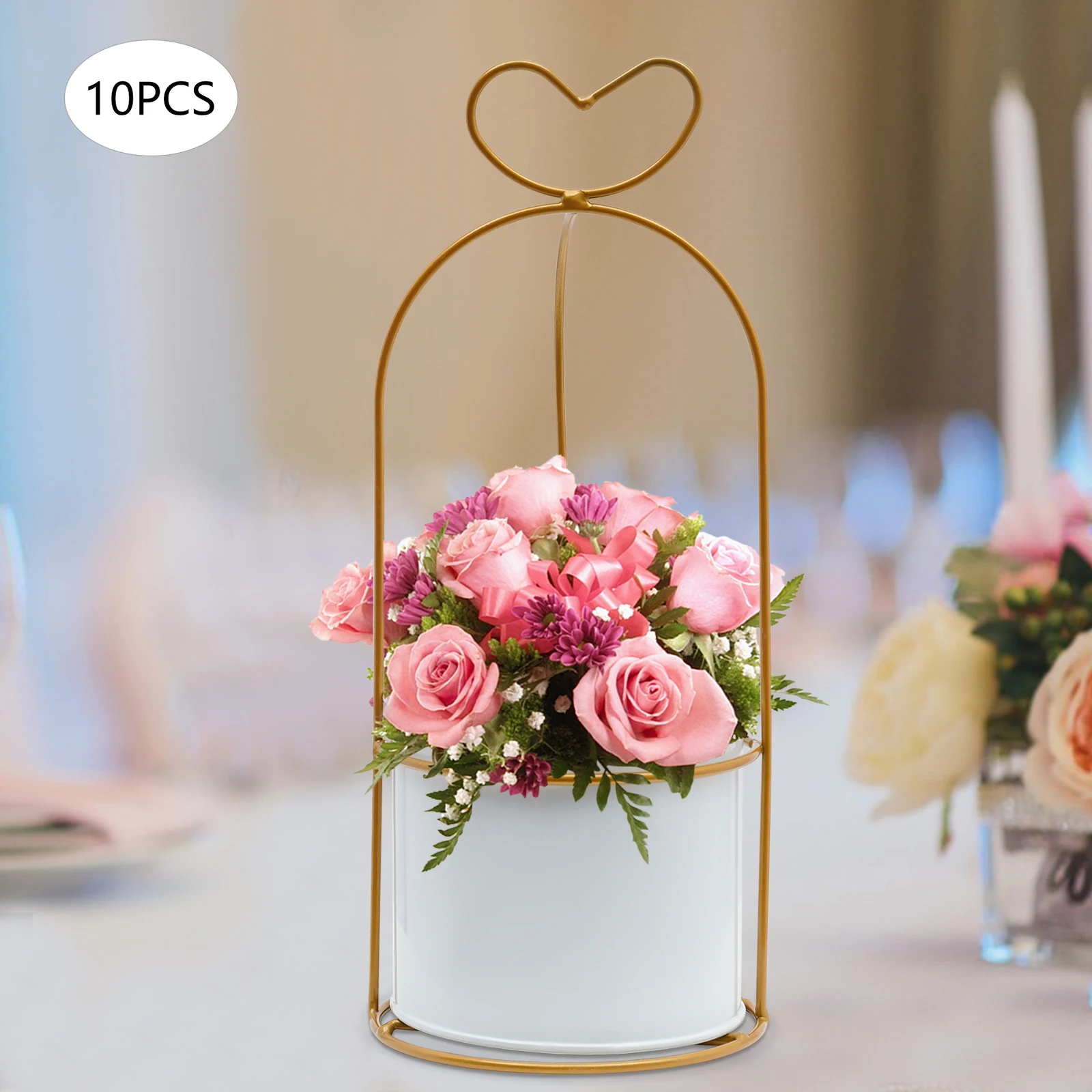 

10Pcs Modern Geometric Gold Baskets Wedding Party Flower Iron Stand Garden Decor