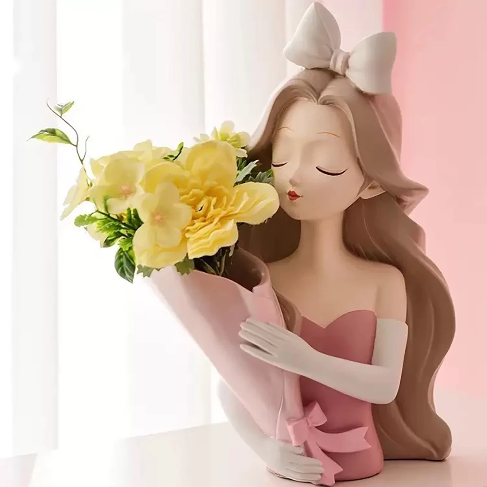 1 قطعة القوس فتاة اناء للزهور قالب من السيليكون DIY بها بنفسك سيدة صورة عقد الزهور الراتنج ديكور المنزل قالب الجص اليدوية قابلة لإعادة الاستخدام