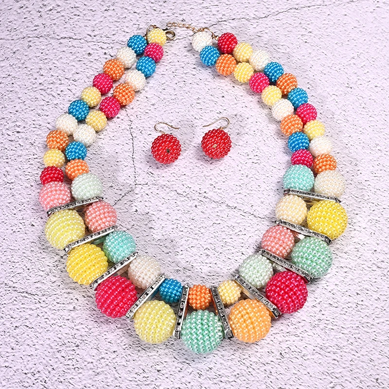 UDDEIN Ethnic Customs African Beads Jewelry Sets Double Layer Yangmei Ball Necklace Earrings  Bridal Wedding Choker Collar