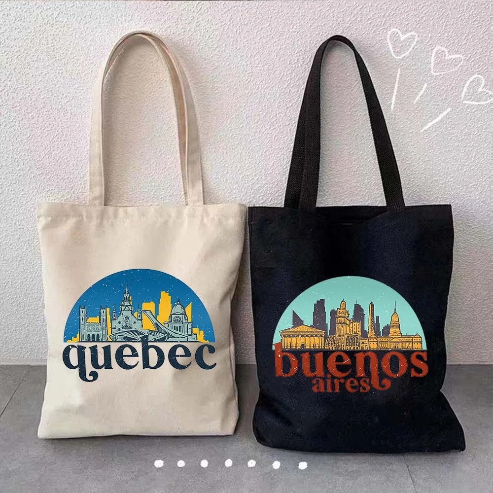 Amsterdam London Dubai Venice Paris New York Seoul Bangkok Istanbul City Skyline Cityscape Art Canvas Totes Bag Shopper Handbags