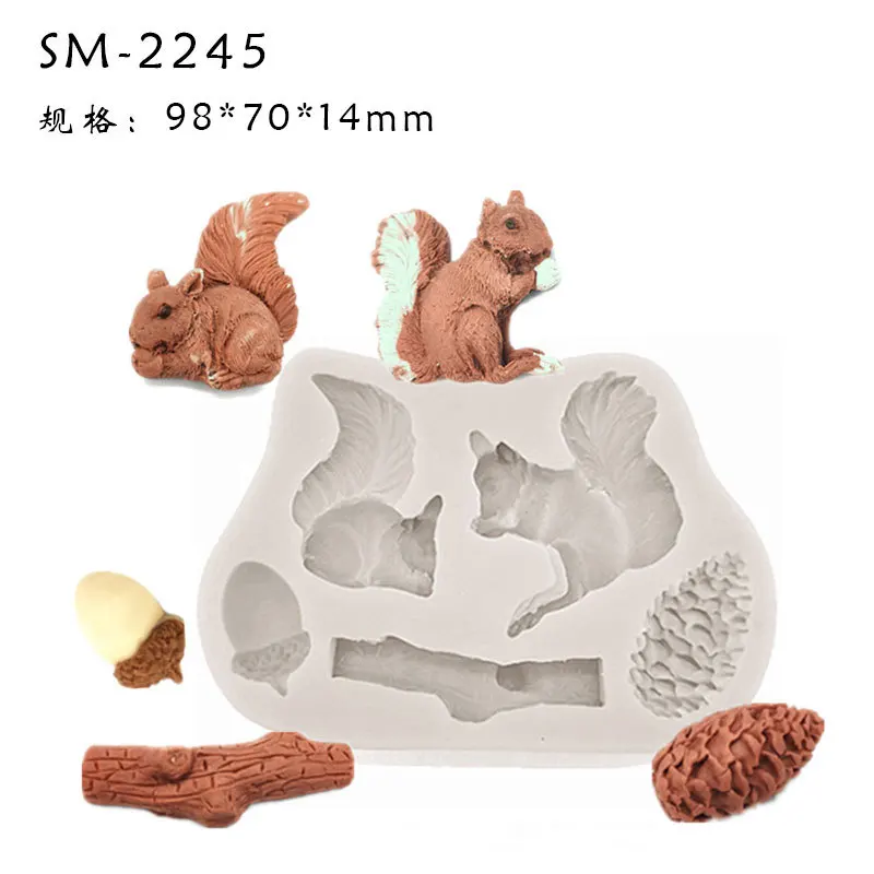 Forest Animals Silicone Molds Squirrel Chocolate Candy Mould Stump Pine Cones Tree Trunk Fondant Cake Decorating Tools M449