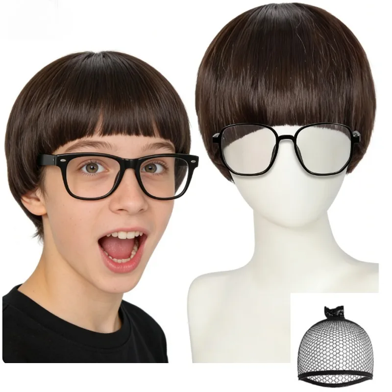 

Забавные парики-грибы с челкой и очками для мужчин и женщин в стиле 60-х, прямые синтетические парики для косплея, взрослые парики для аниме и Хэллоуина