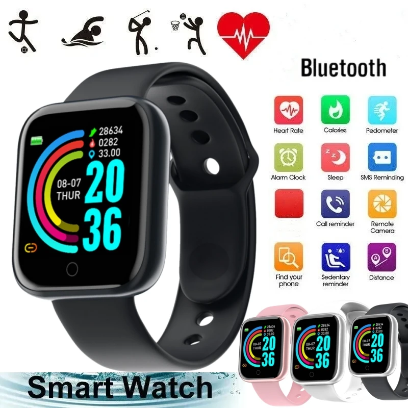 Sports Smartwatch For Men Women Watches Fitness Heart Rate Monitor Electronic Smart Watch Calory Music Player Y68 Bracelet Kids