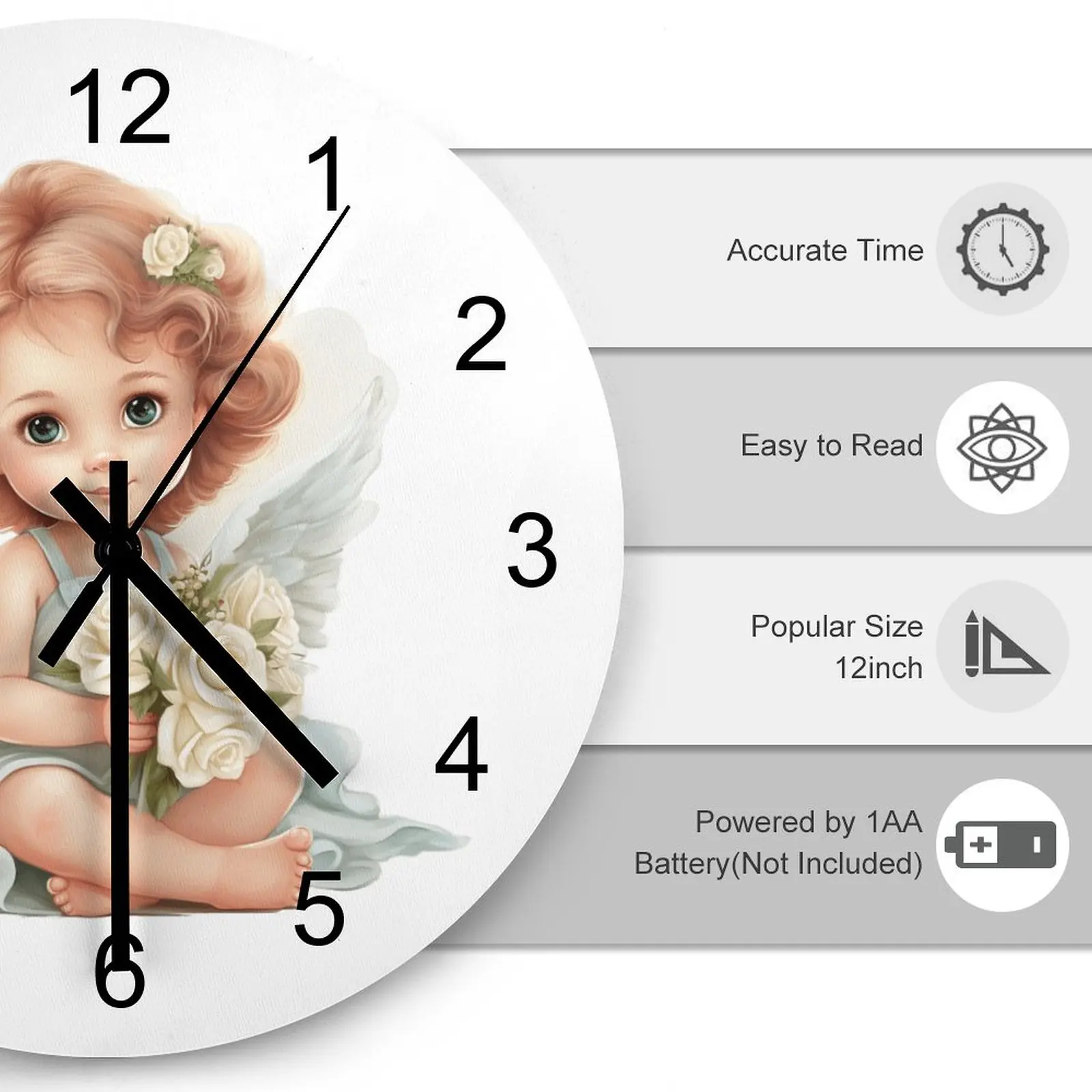 Workshop Wall Clock Wings Cherub Cupid Angel Clocks 12 inch Silent Wooden Round Creative Patterned Novelty