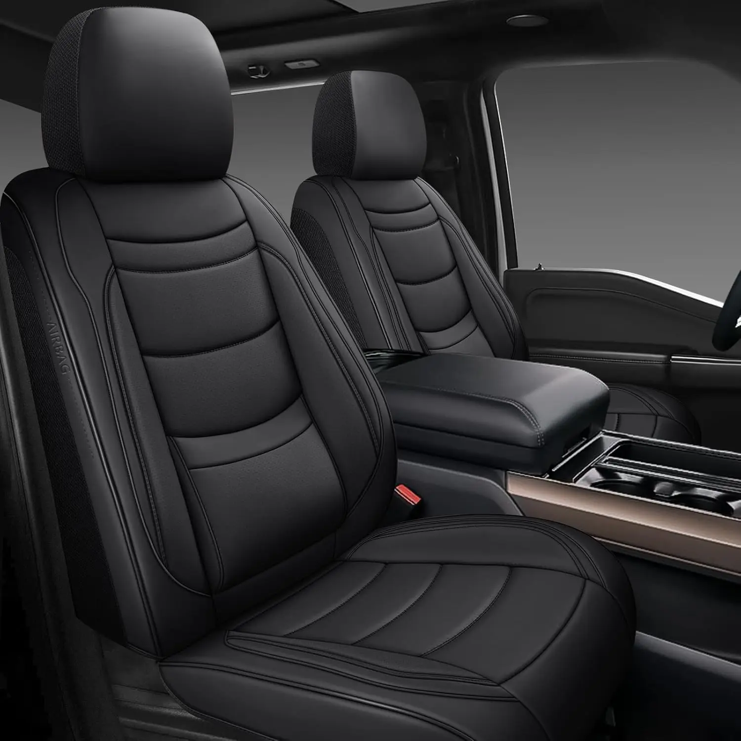 

Universal Leather Car Seat Covers Full Set, Waterproof Luxury Leatherette for Most Cars SUVs Sedans, 5 Seats Black