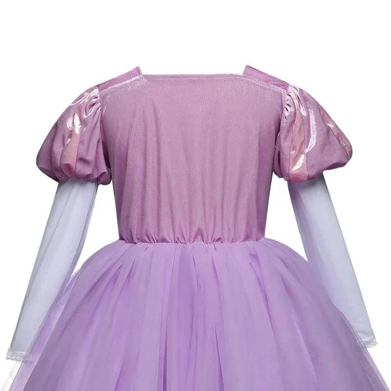 Girl Rapunzel Dress for Kid Halloween Princess Cosplay Costume for Birthday Party Gift Purple Long Sleeves Mesh Clothing