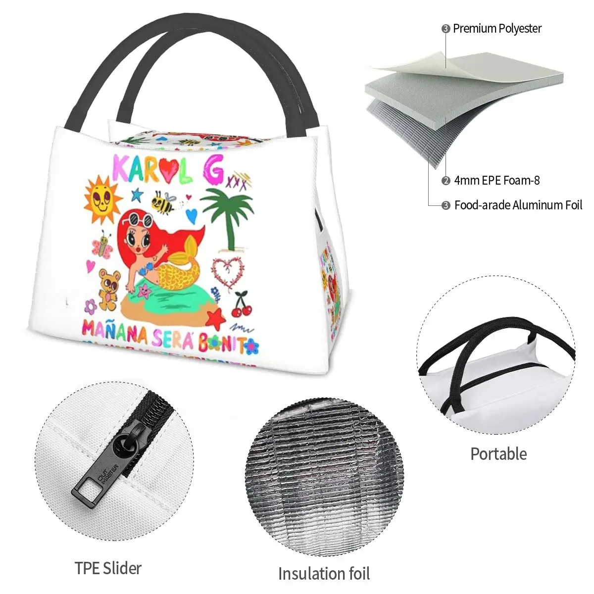 Manana Sera Bonito Karol G Lunch Bags, Isolado Bento Box, Tote à prova de vazamento, Piquenique Sacos, Refrigerador, Saco térmico para mulheres, Viagem