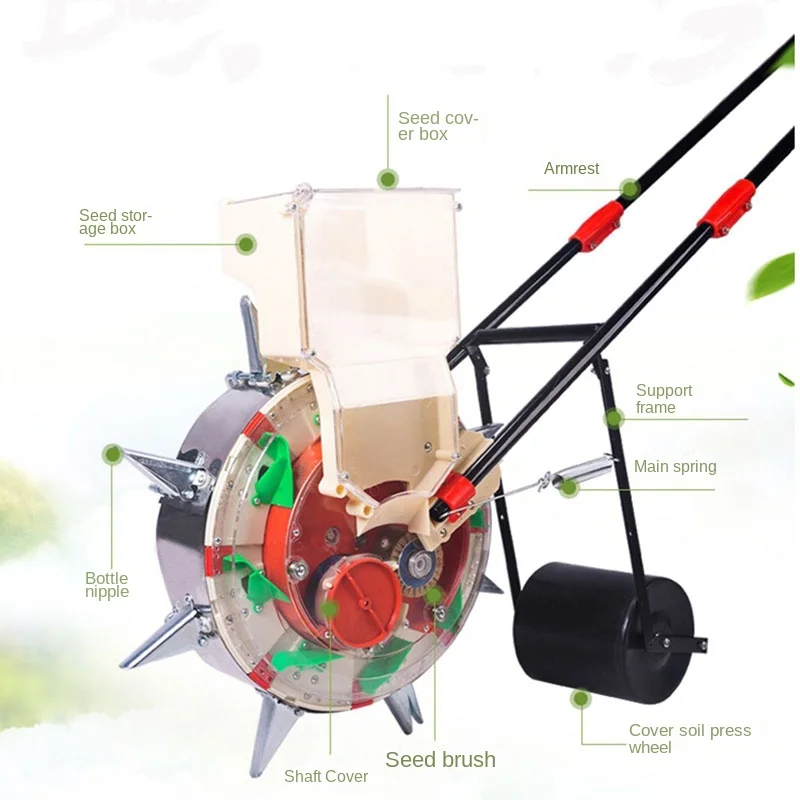 Stainless Steel Hand-Push Seed Planter Multi-Function Seed Planting Tool for Corn Cotton Soybean Peanut with Film Pressing