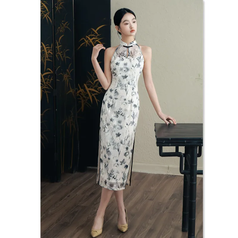 تحسين الموضة النمط الصيني الجديد الرسن الطويل خارج على الكتف شيونغسام تشى باو الربيع والصيف يتدفقون #4