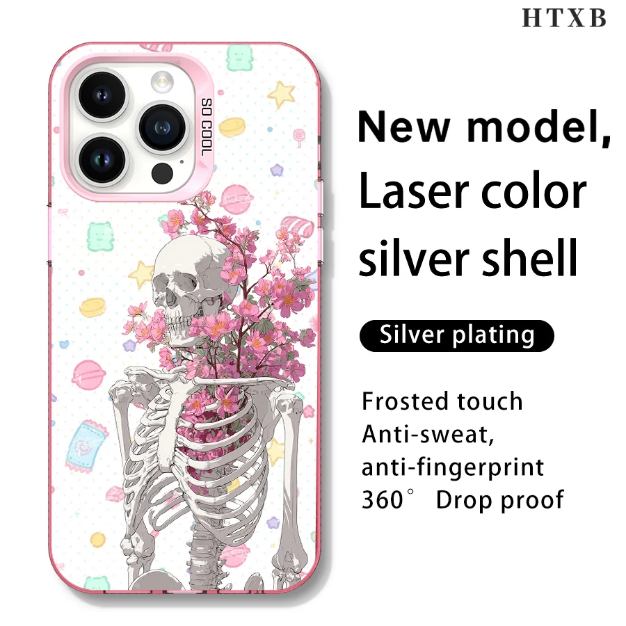 هاتف على شكل جمجمة وردية لهاتف آيفون 17 إلى 11 برو ماكس بلس