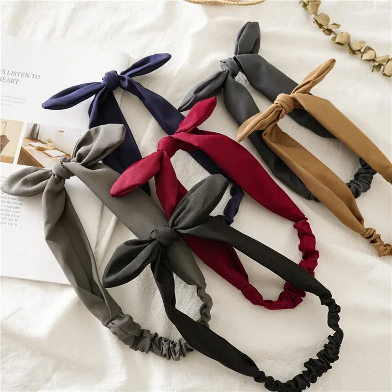 Summer Soft Solid Elastic Hair Bands for Girl Fashion Vintage Headband Knotted Bow Headdress Ladies Hoop Women Hair Accessories