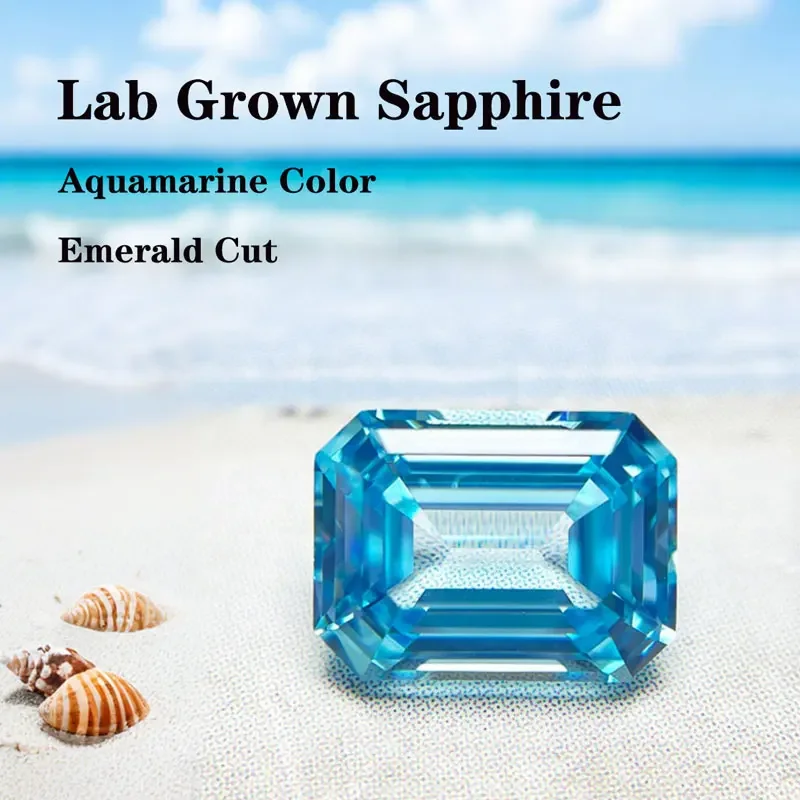 

Lab Grown Sapphire Emerald Cut Aquamarine Color DIY Ring Necklace Earrings Main Materials with Certificate Wholesale Price