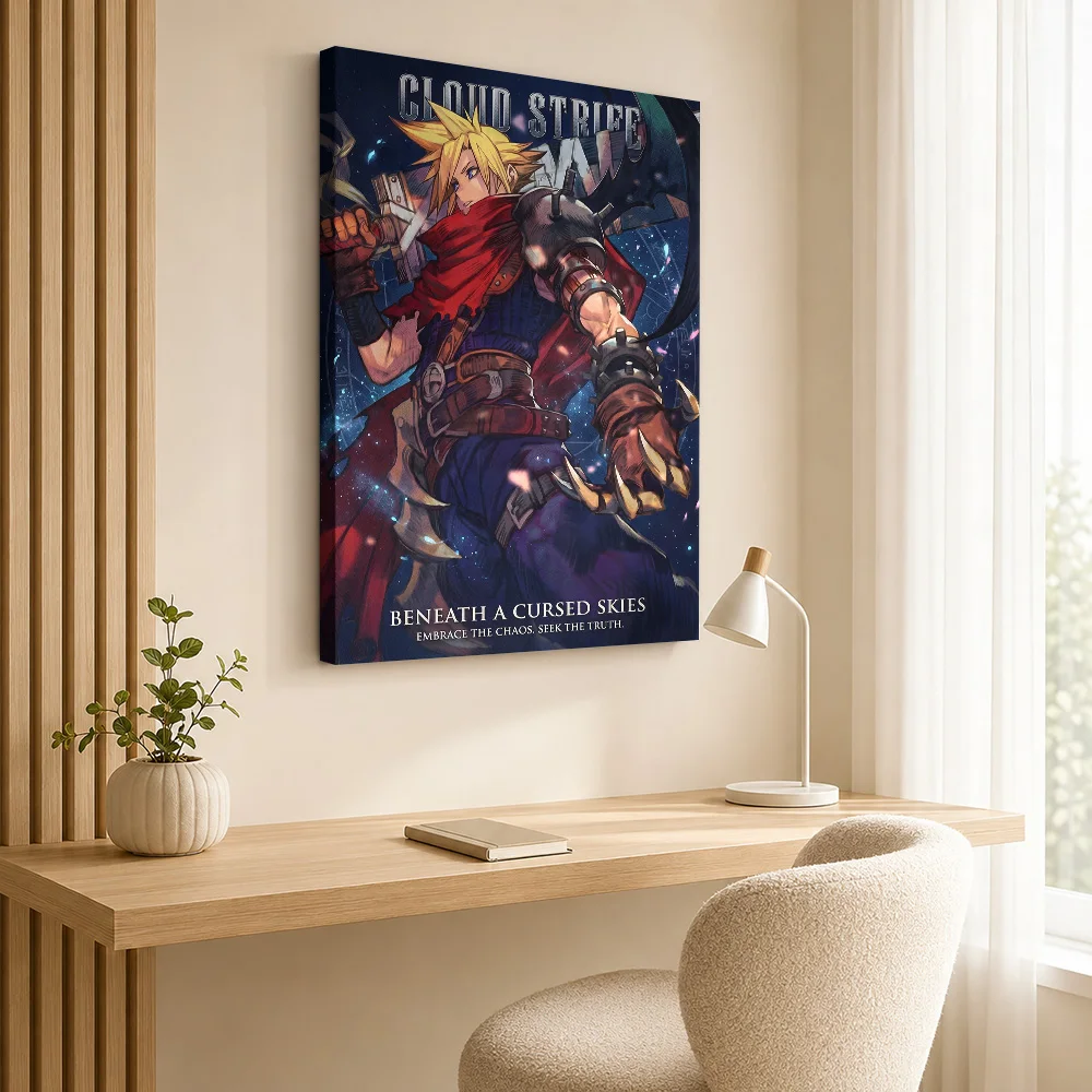 Cloud Strife Final Fantasy VII Framed Canvas Print Poster Personalized Gaming Anime Wall Paintings Decoration for Teen Bedroom