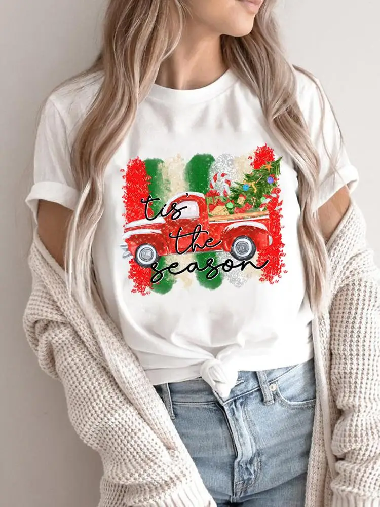 Truck Watercolor Vintage Merry Christmas Women Holiday Shirt Clothing Print T Top Graphic T Tee Fashion 2025New Year T-shirts