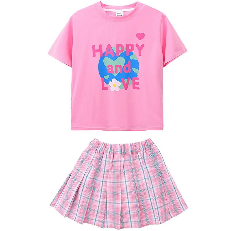 Neue Kinder Jazz Dance Kleidung Mädchen Kurzarm T-shirt Plaid Rock Hip Hop Dance Outfit Kinder Cheerleading Zeigen Kostüme