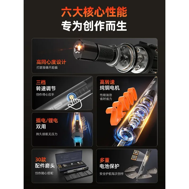 Electric grinding pen, precision, small, handheld, manual, sanding and polishing, engraving, drilling, multi-function tools