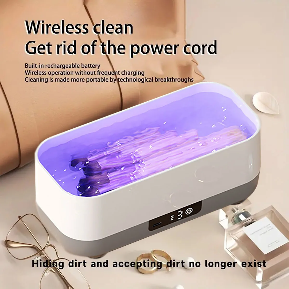 น้ํายาเช็ดแว่นตาแบบพกพา 360 °   ทําความสะอาด ชาร์จ USB เหมาะสําหรับแปรงแต่งหน้า แว่นตา กล่องเก็บเครื่องประดับที่เป็นมิตรในการเดินทาง