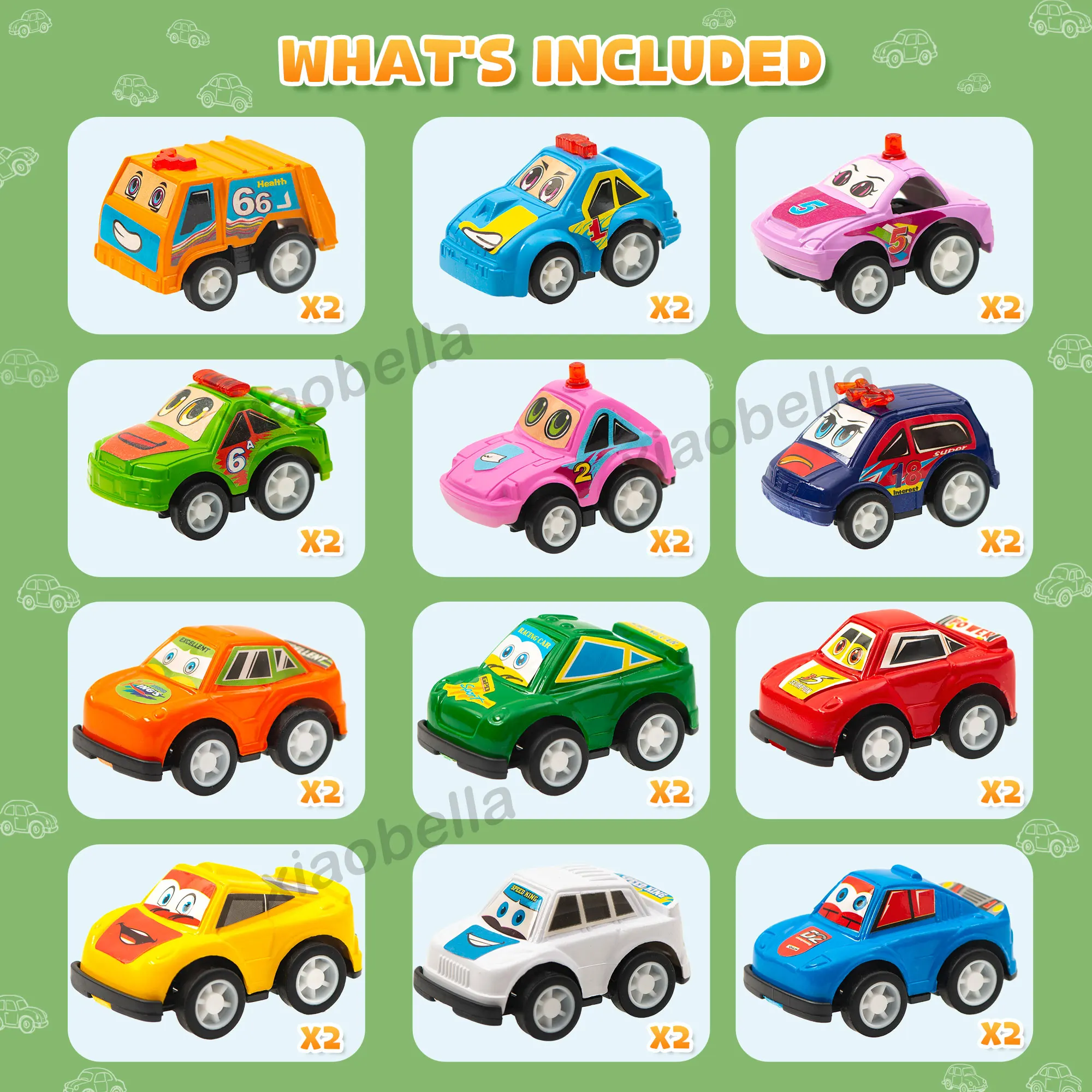 24 عبوة من سيارات التراجع والمركبات الصغيرة، لعبة كرتونية للحفلات السائبة، ألعاب سيارات السباق، حافلة للأولاد والبنات الصغار