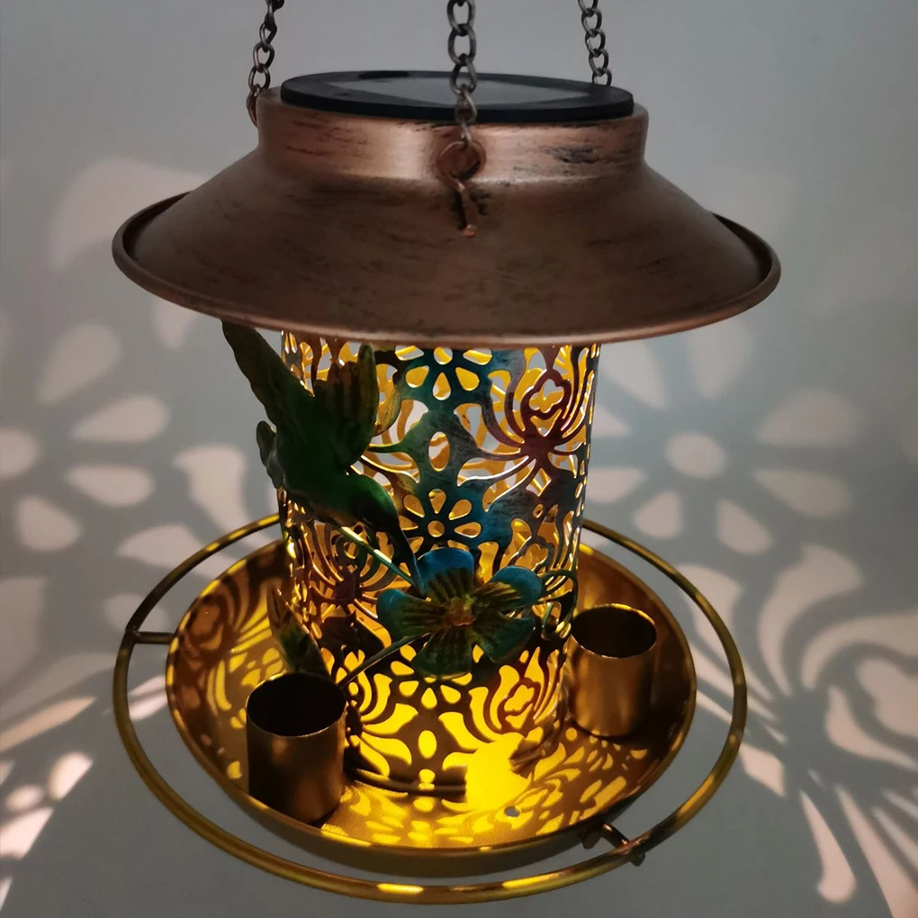 Lampes solaires LED créatives en métal, mangeoires à oiseaux suspendues, mangeoires d'eau, décorations de pelouse de cour extérieure, luminaires