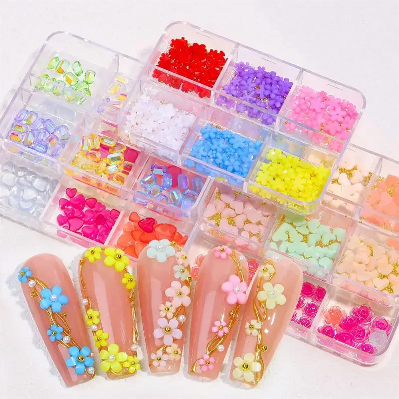 Nails Art Decorations Accessories for Decorative Pink Bear Figures Parts Box Kawaii Supplies Professionals Manicure Sets