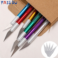 Engraving Non-Slip Metal Knife Kit with 5pcs Blades, Metal Carving Knife DIY Art Work Sculpture Pottery Modeling Craft Paper Cut