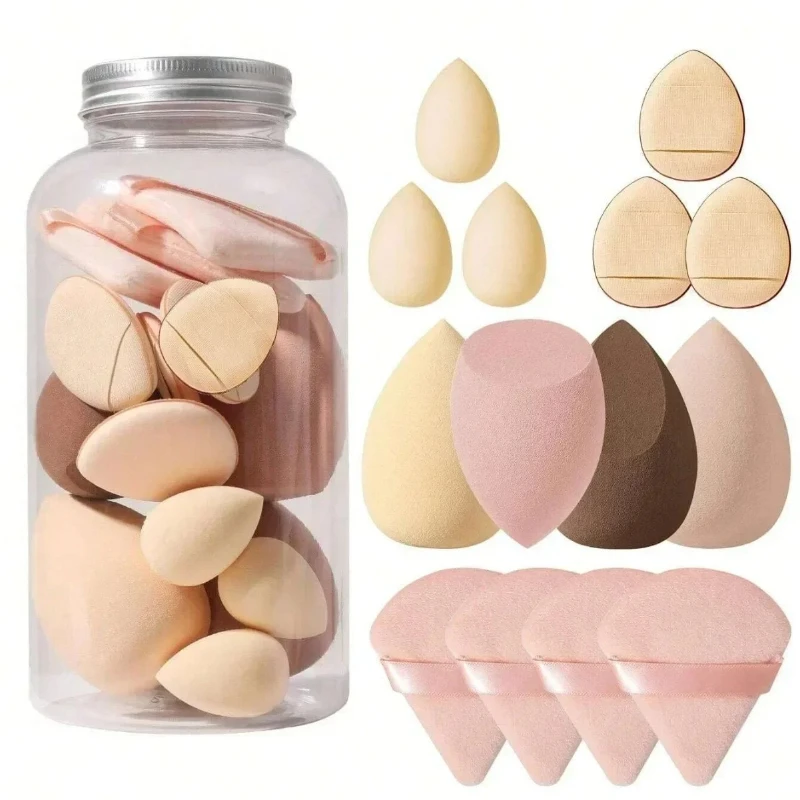 12 14 pçs esponja de maquiagem liquidificador beleza ovo para aplicação de pó de fundação com garrafa de armazenamento pó puff conjunto de esponja de maquiagem